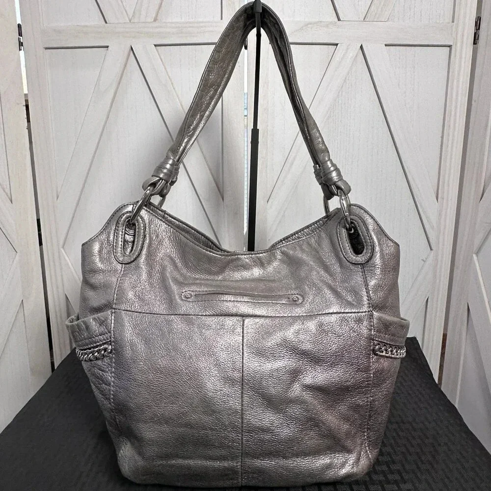 B Makowsky Metallic Pewter Alice Shopper